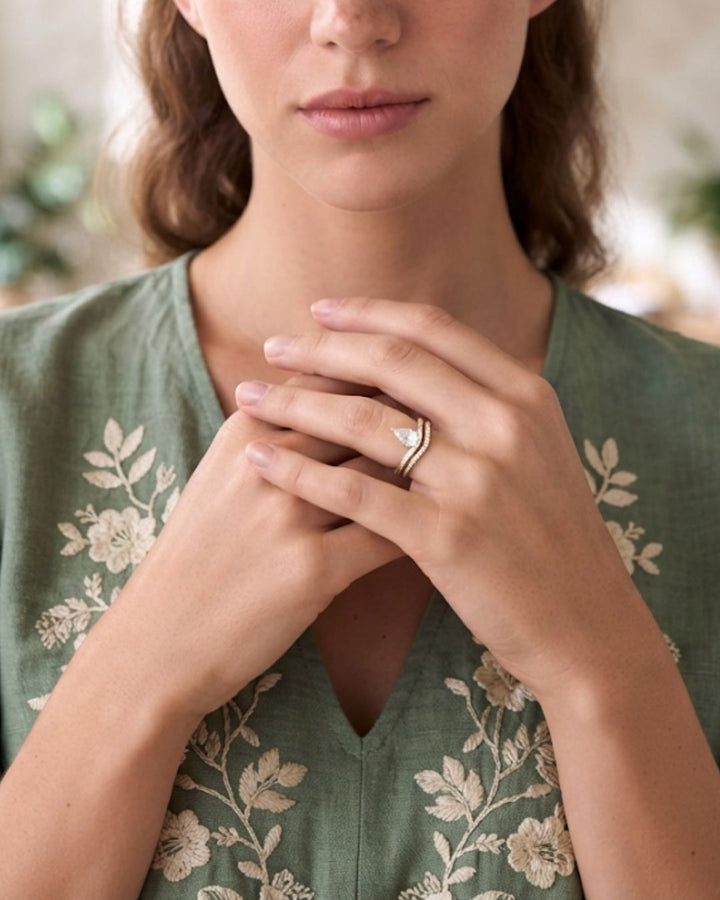 Pear Shape Lab Grown Diamond With Twisted Pave Band Ring