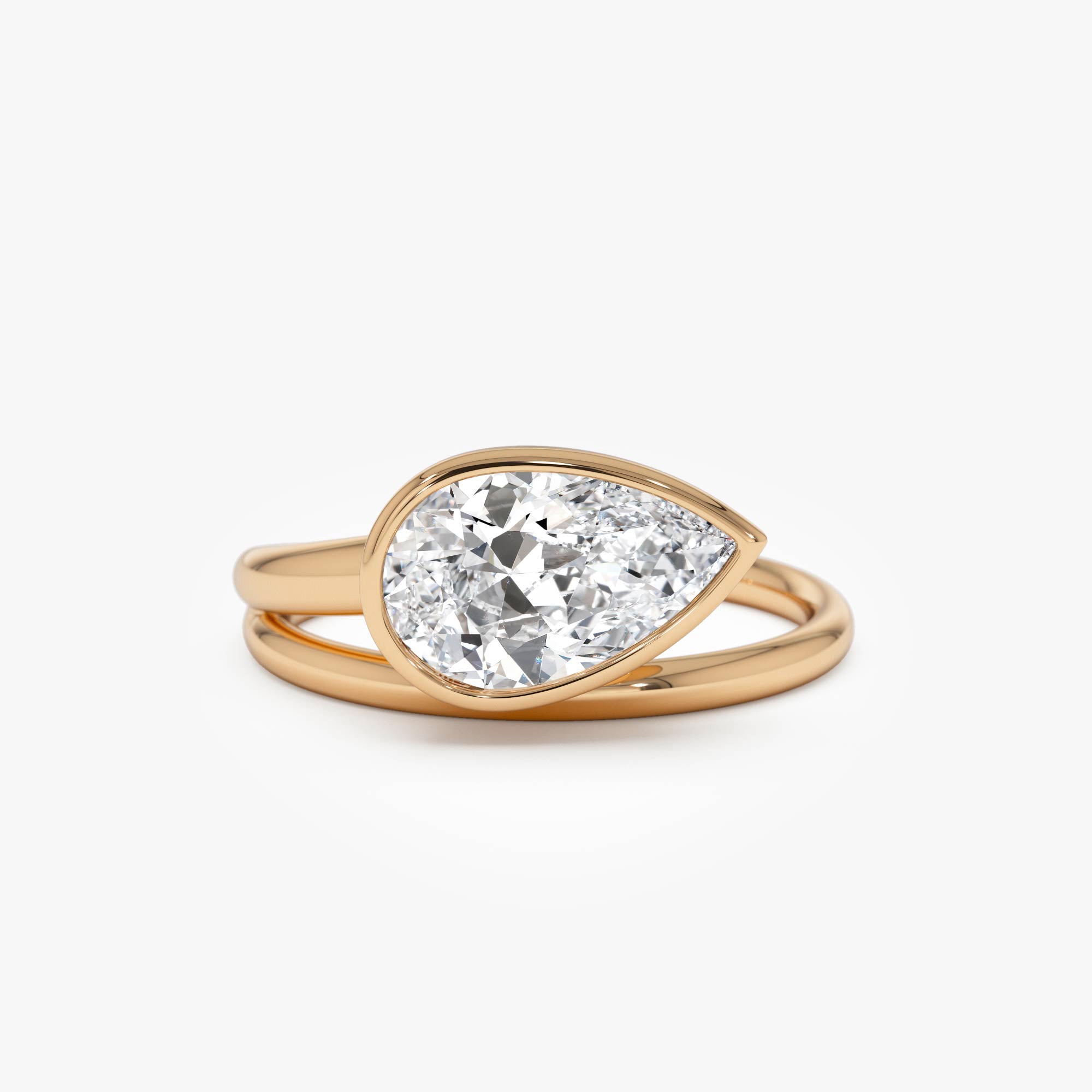 Pear Shape Leaf Bezel Set Lab Diamond Engagement Ring