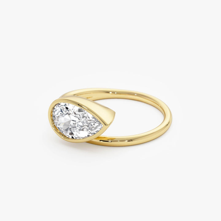 Pear Shape Leaf Bezel Set Lab Diamond Engagement Ring