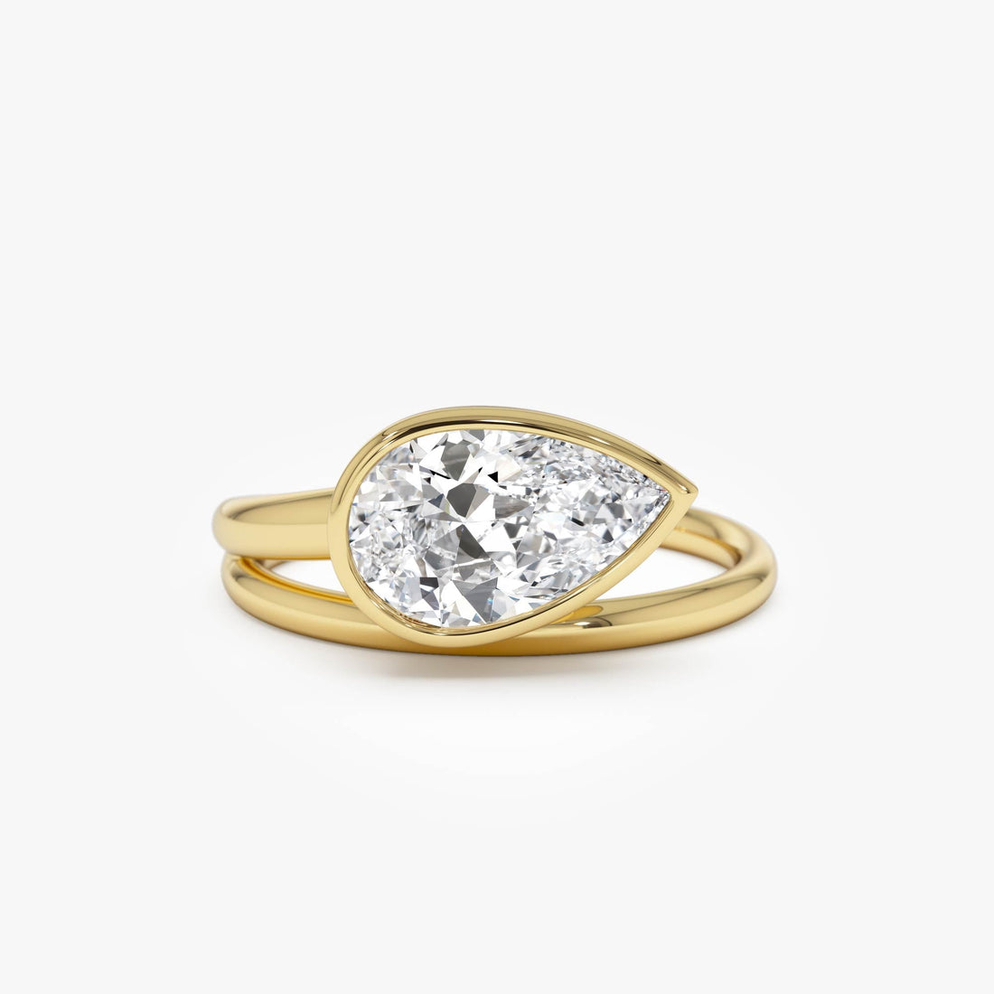 Pear Shape Leaf Bezel Set Lab Diamond Engagement Ring