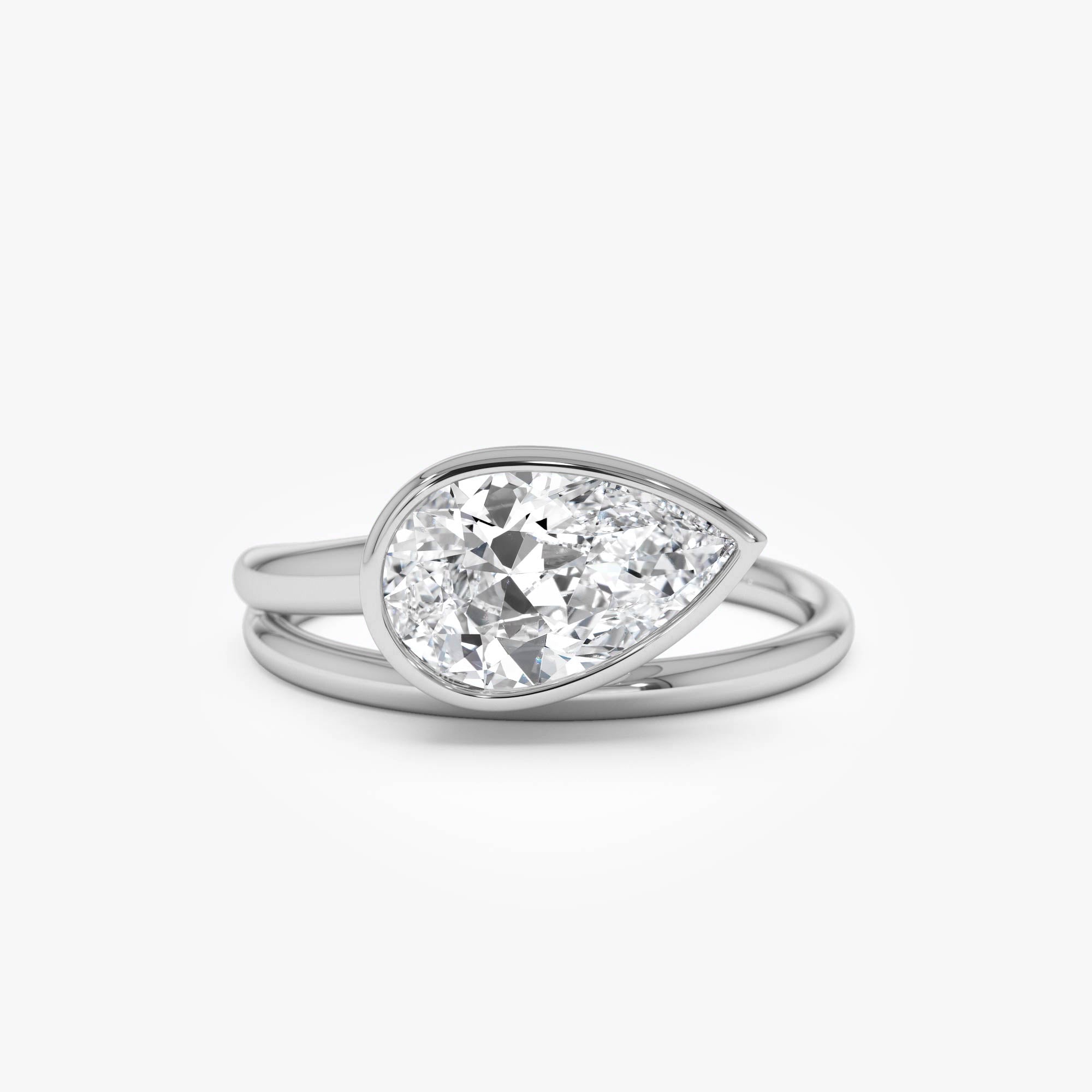 Pear Shape Leaf Bezel Set Lab Diamond Engagement Ring