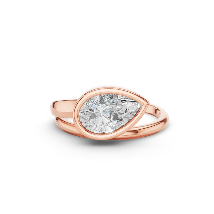 Pear Shape Leaf Bezel Set Lab Diamond Engagement Ring