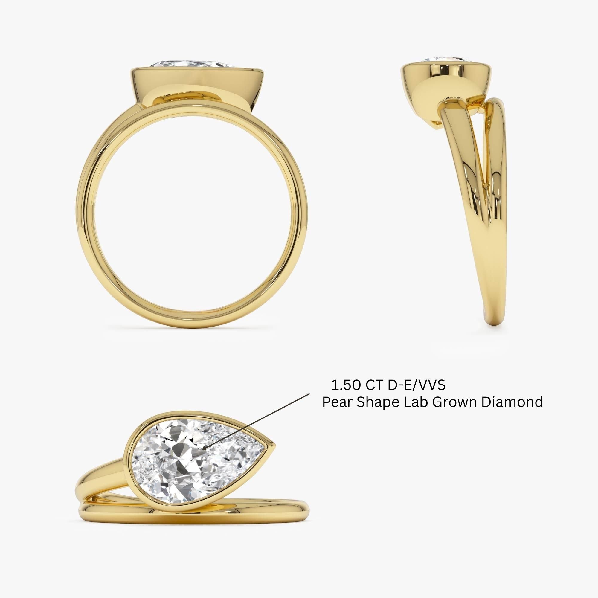 Pear Shape Leaf Bezel Set Lab Diamond Engagement Ring