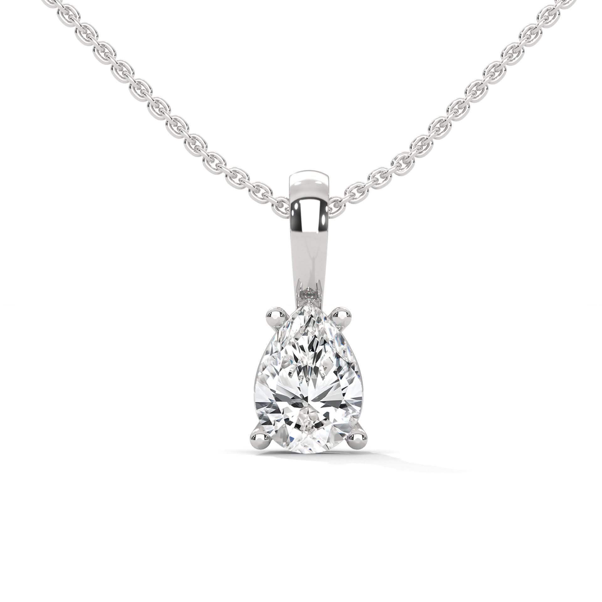 Pear cut diamond pendant on a white background