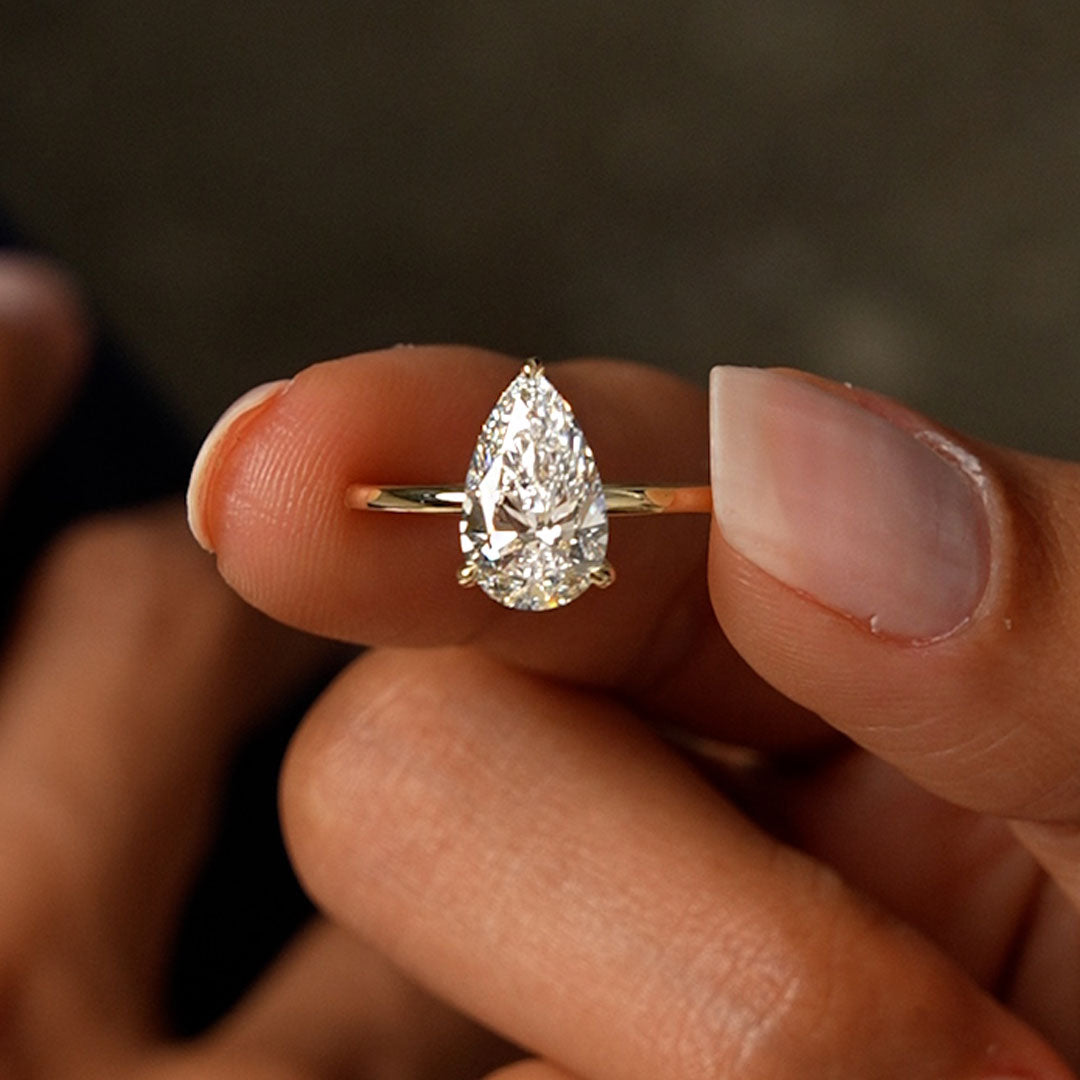Pear Shaped Lab Grown Diamond Hidden Halo Engagement Ring