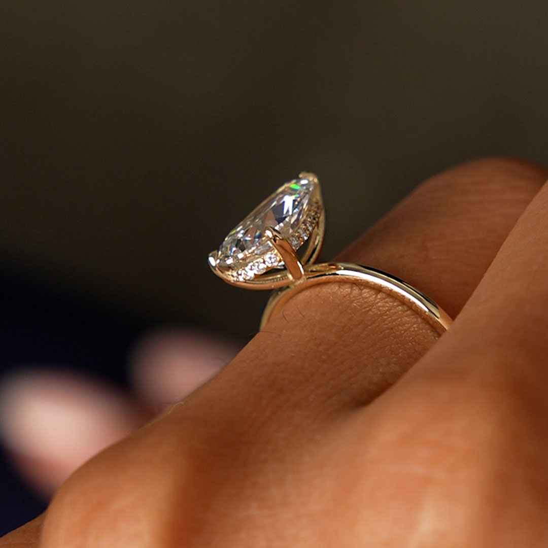Pear Shaped Lab Grown Diamond Hidden Halo Engagement Ring