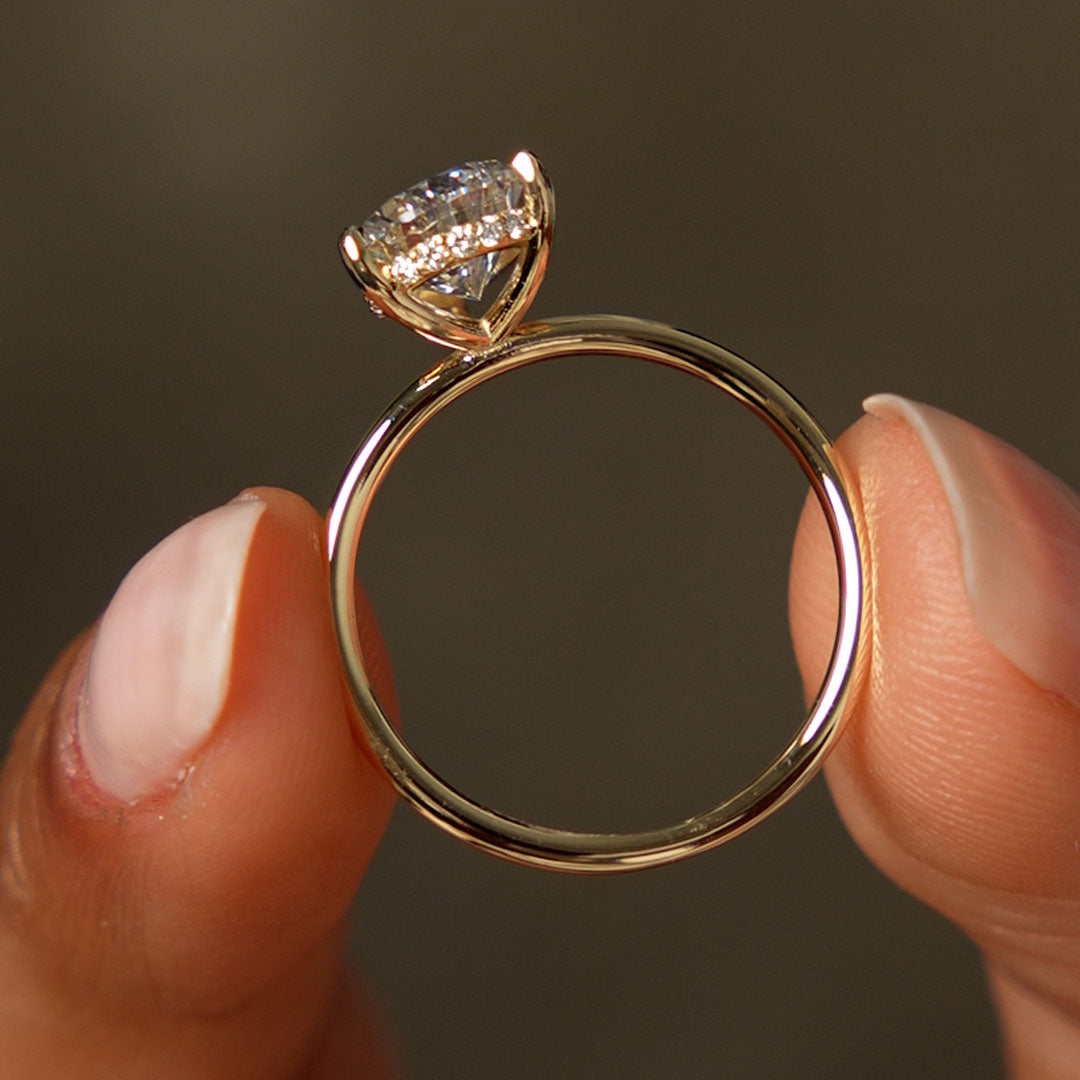 Pear Shaped Lab Grown Diamond Hidden Halo Engagement Ring