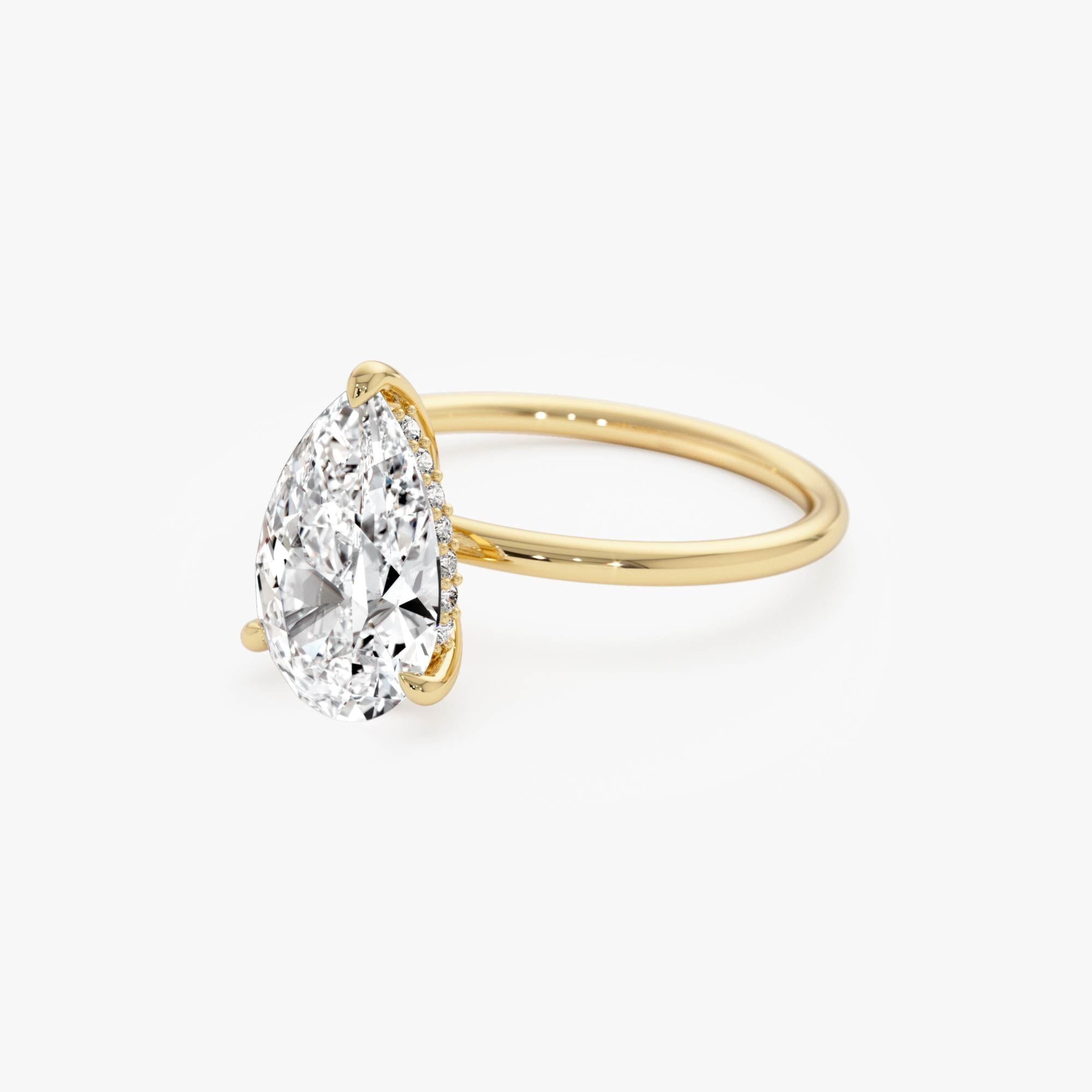 Pear Shaped Lab Grown Diamond Hidden Halo Engagement Ring