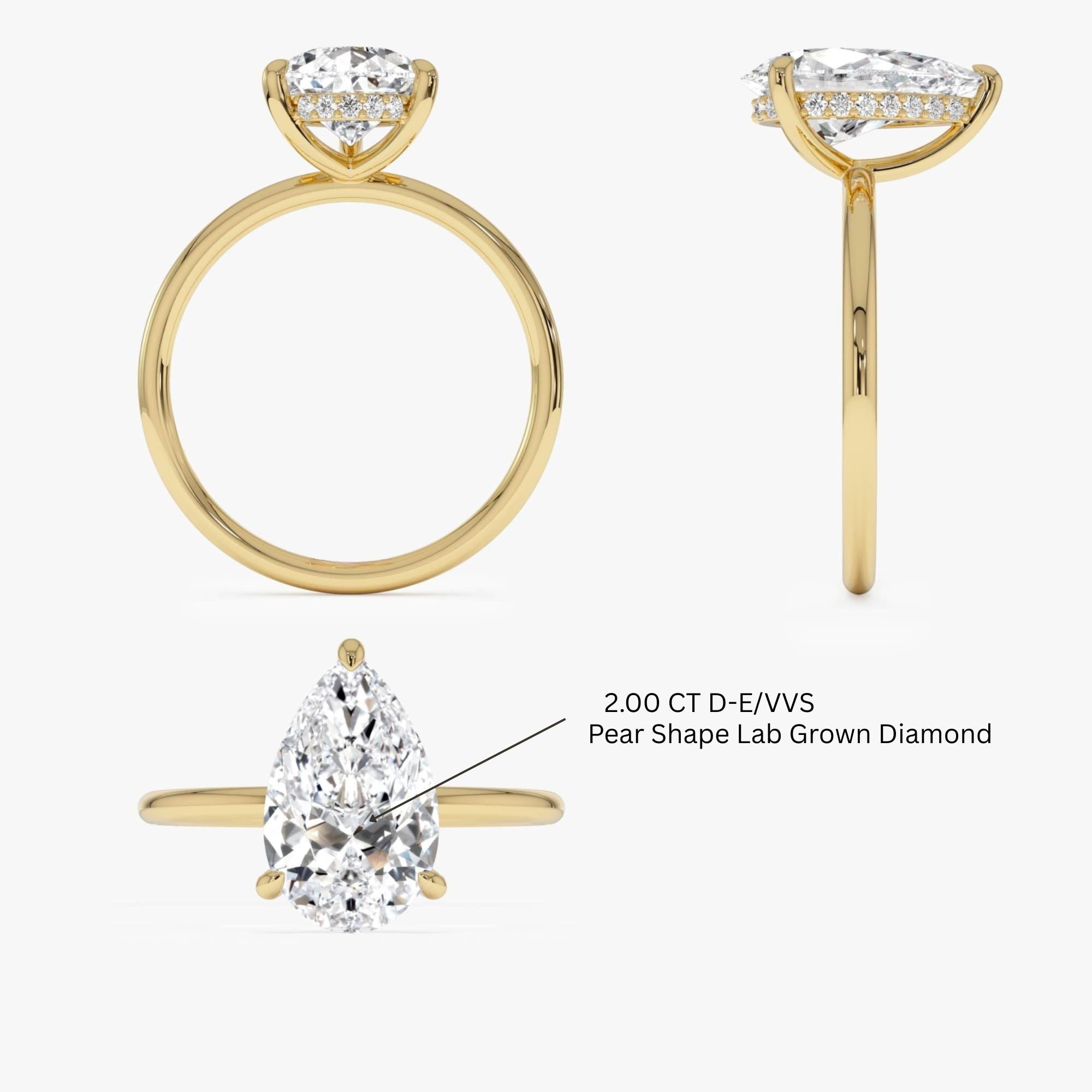 Pear Shaped Lab Grown Diamond Hidden Halo Engagement Ring