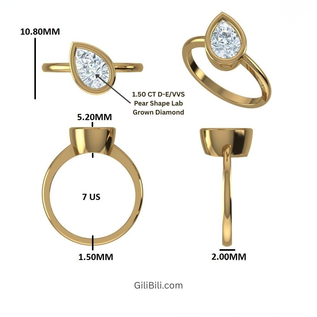 Pear Shaped Lab Grown Diamond Modern Engagement Ring