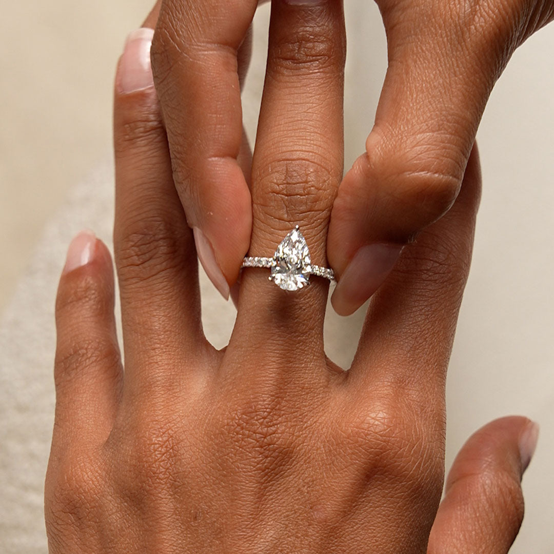 Pear Shaped Lab Grown Diamond Pavé Setting with Hidden Halo