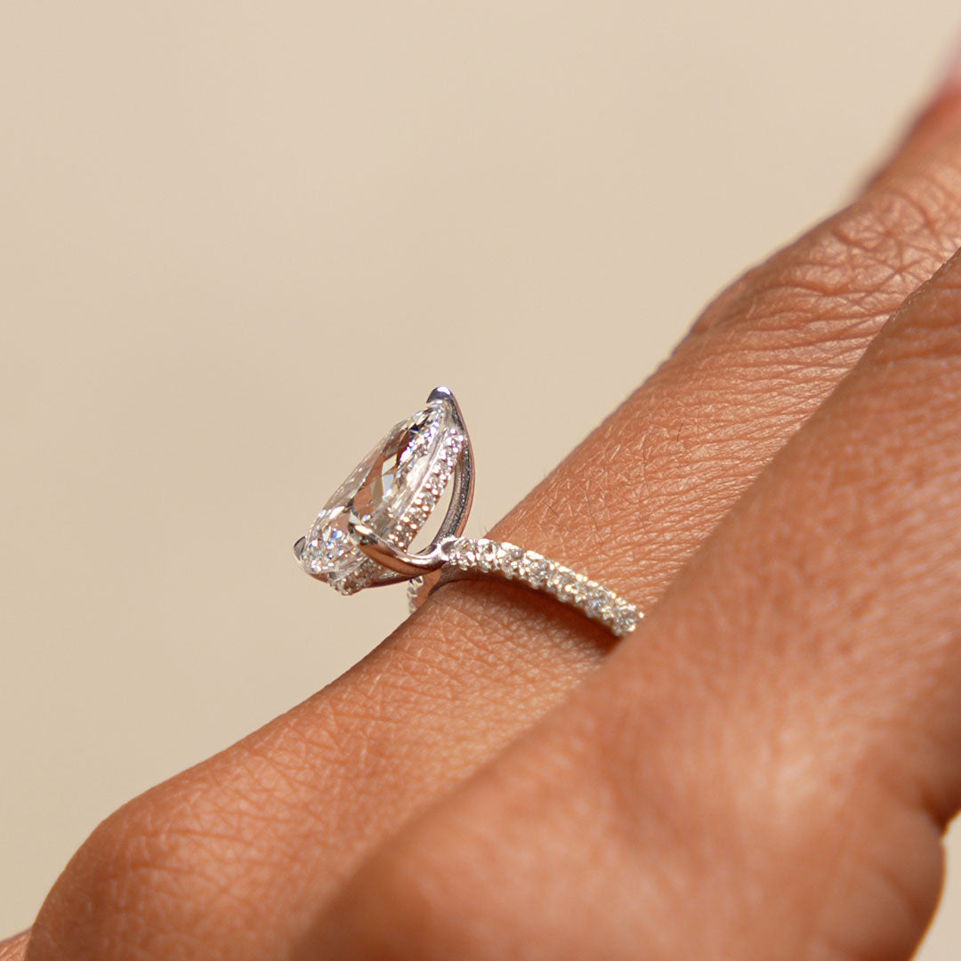Pear Shaped Lab Grown Diamond Pavé Setting with Hidden Halo