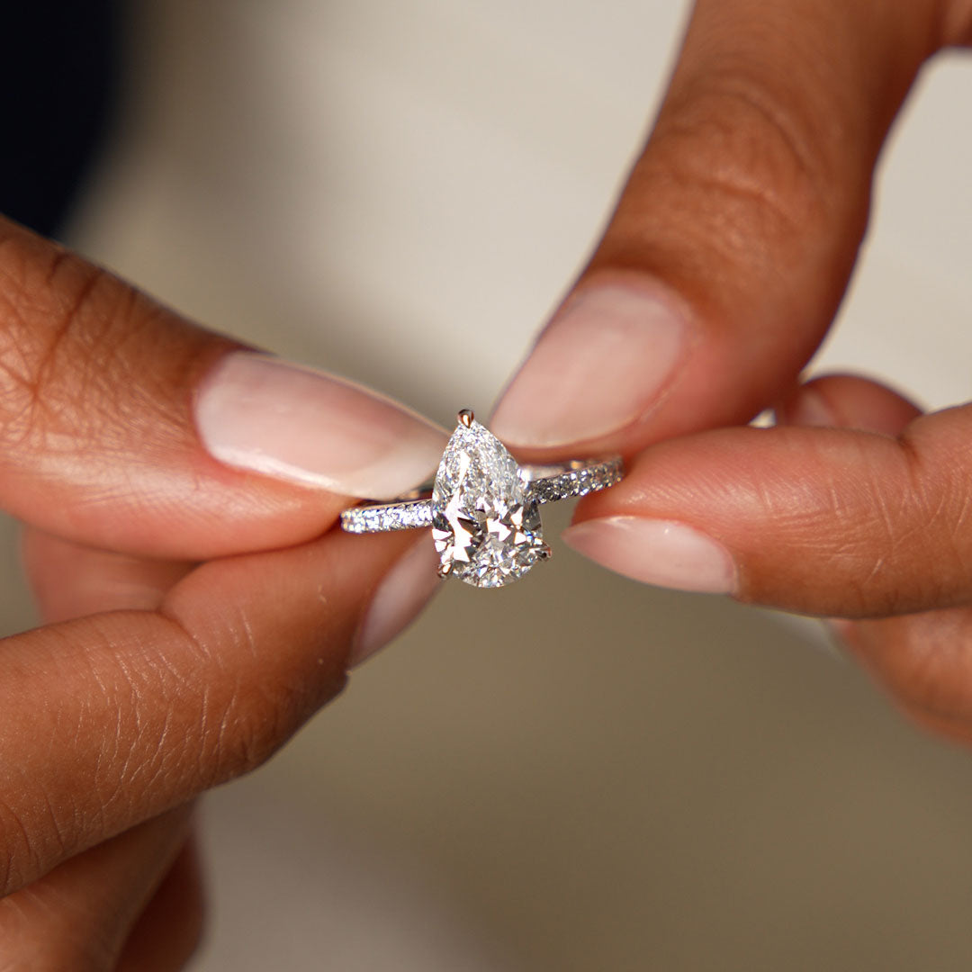 Pear Shaped Lab Grown Diamond Pavé Setting with Hidden Halo