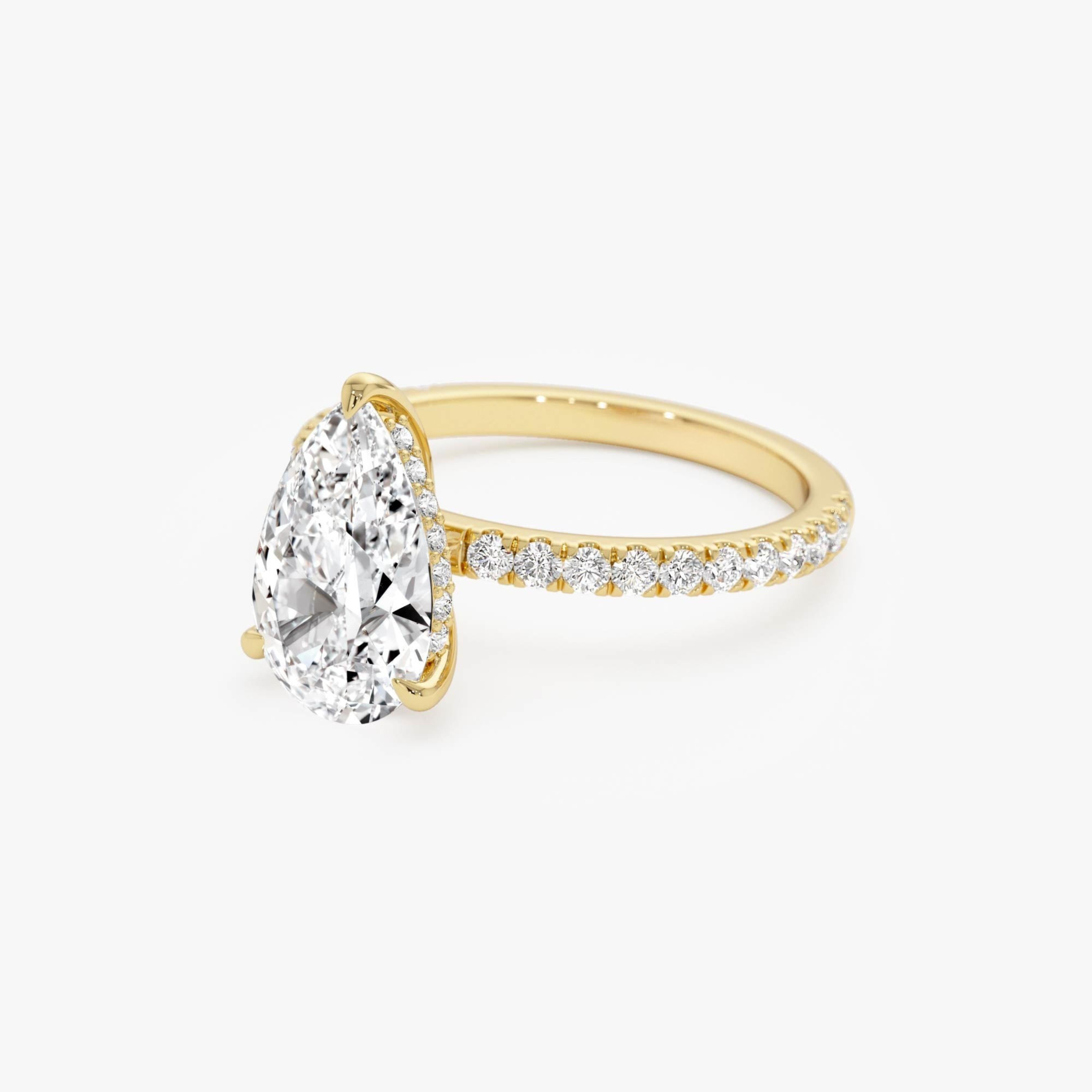 Pear Shaped Lab Grown Diamond Pavé Setting with Hidden Halo