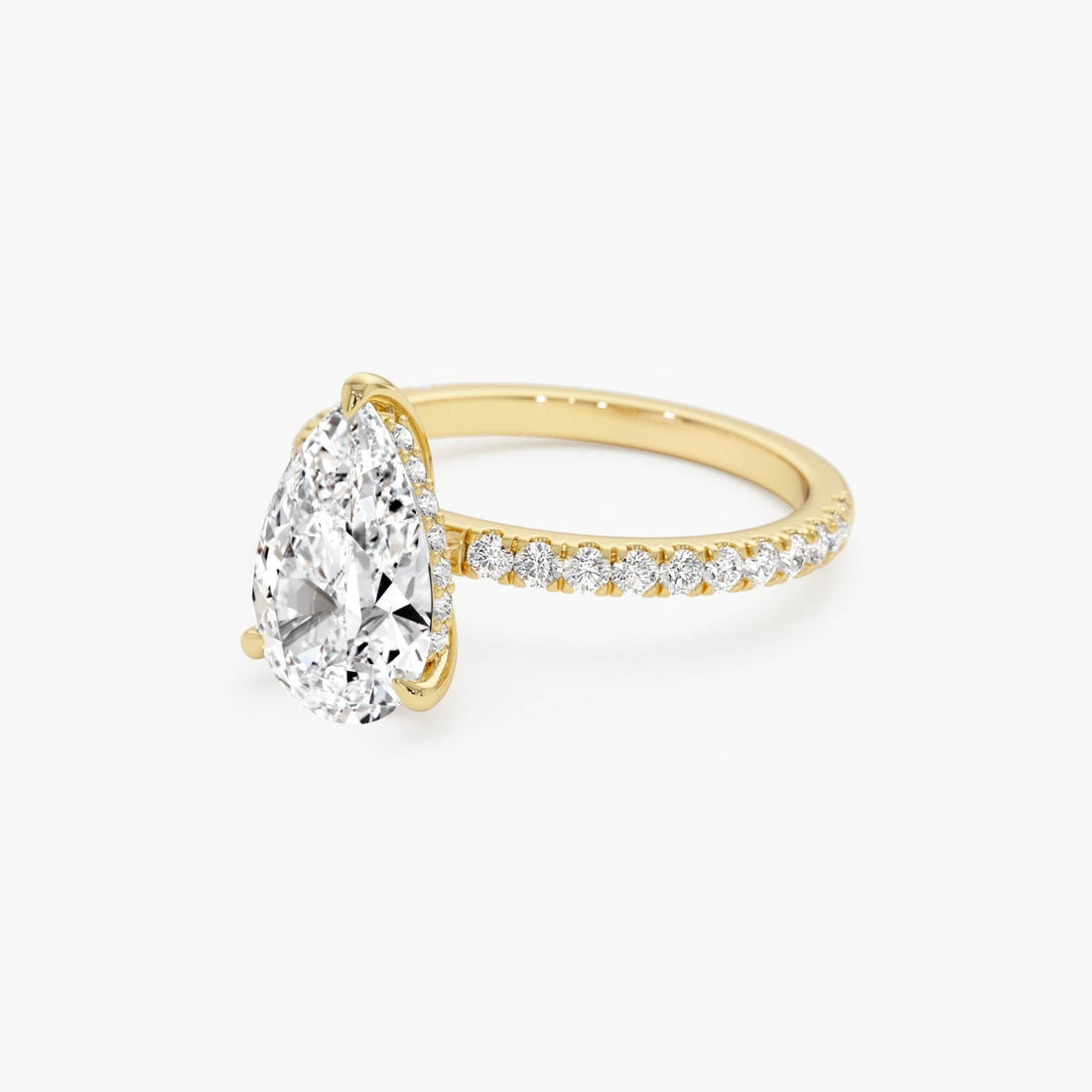 Pear Shaped Lab Grown Diamond Pavé Setting with Hidden Halo