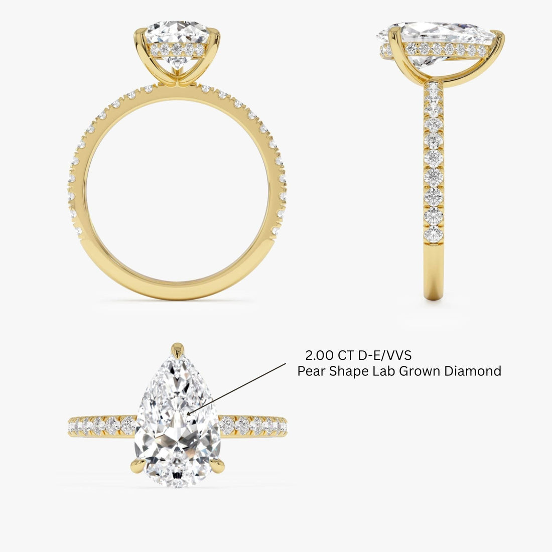 Pear Shaped Lab Grown Diamond Pavé Setting with Hidden Halo