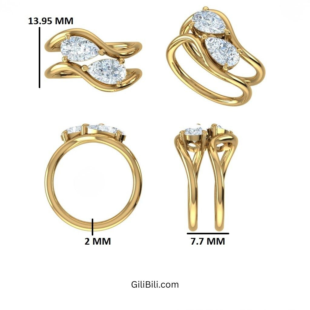 Pear Shaped Lab Grown Diamond Stacked Rings