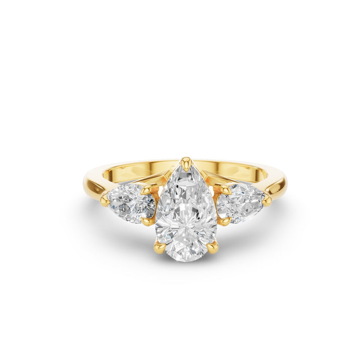 Pear Shaped Lab Grown Diamond Three Stone Engagement Ring