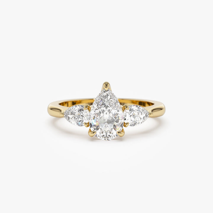 Pear Shaped Lab Grown Diamond Three Stone Engagement Ring