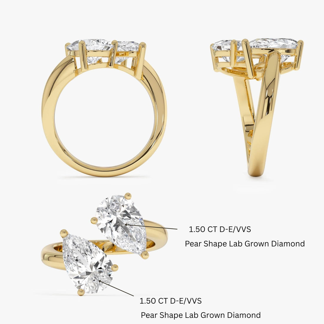 Pear Shaped Lab Grown Diamond Toi et Moi Ring