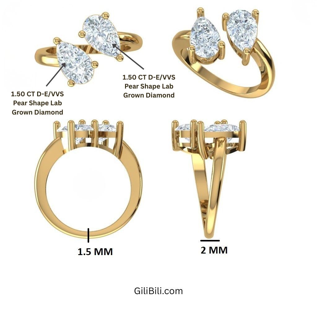 Pear Shaped Lab Grown Diamond Toi et Moi Ring.