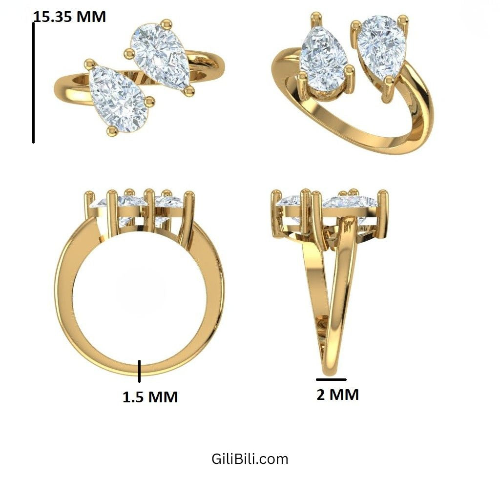 Pear Shaped Lab Grown Diamond Toi et Moi Ring