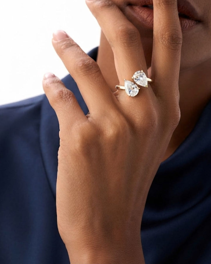Pear Shaped Lab Grown Diamond Toi et Moi Ring