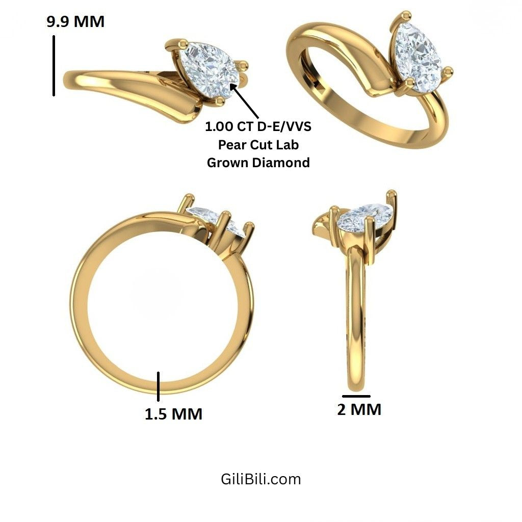 Pear Shaped Lab Grown Diamond WIth Twist Band Ring
