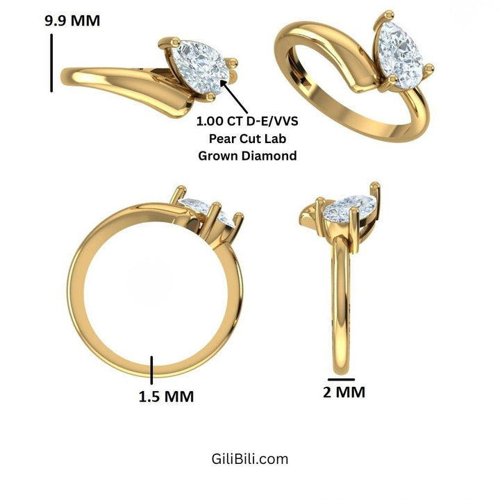 Pear Shaped Lab Grown Diamond WIth Twist Band Ring