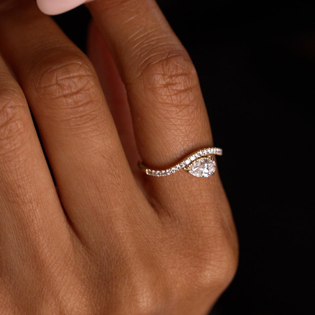 Pear Shaped Lab Grown Diamond Wavy Pave Ring