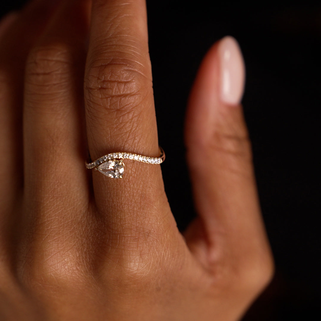 Pear Shaped Lab Grown Diamond Wavy Pave Ring