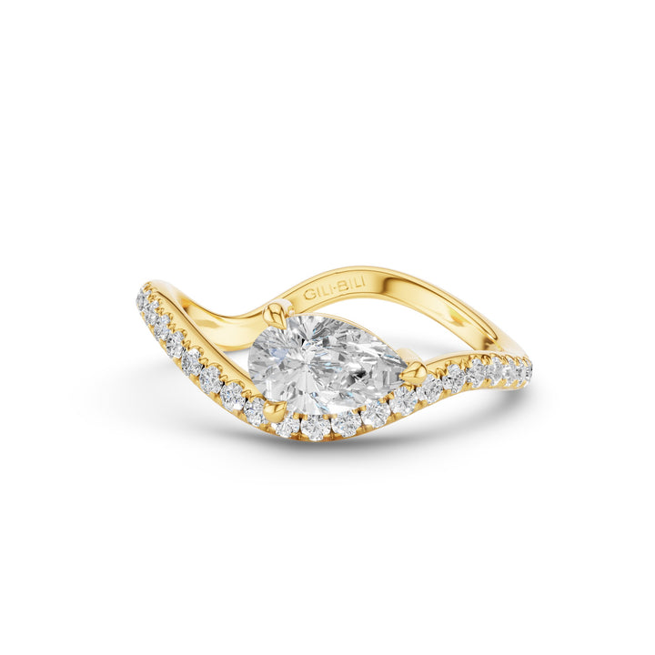 Pear Shaped Lab Grown Diamond Wavy Pavé Ring