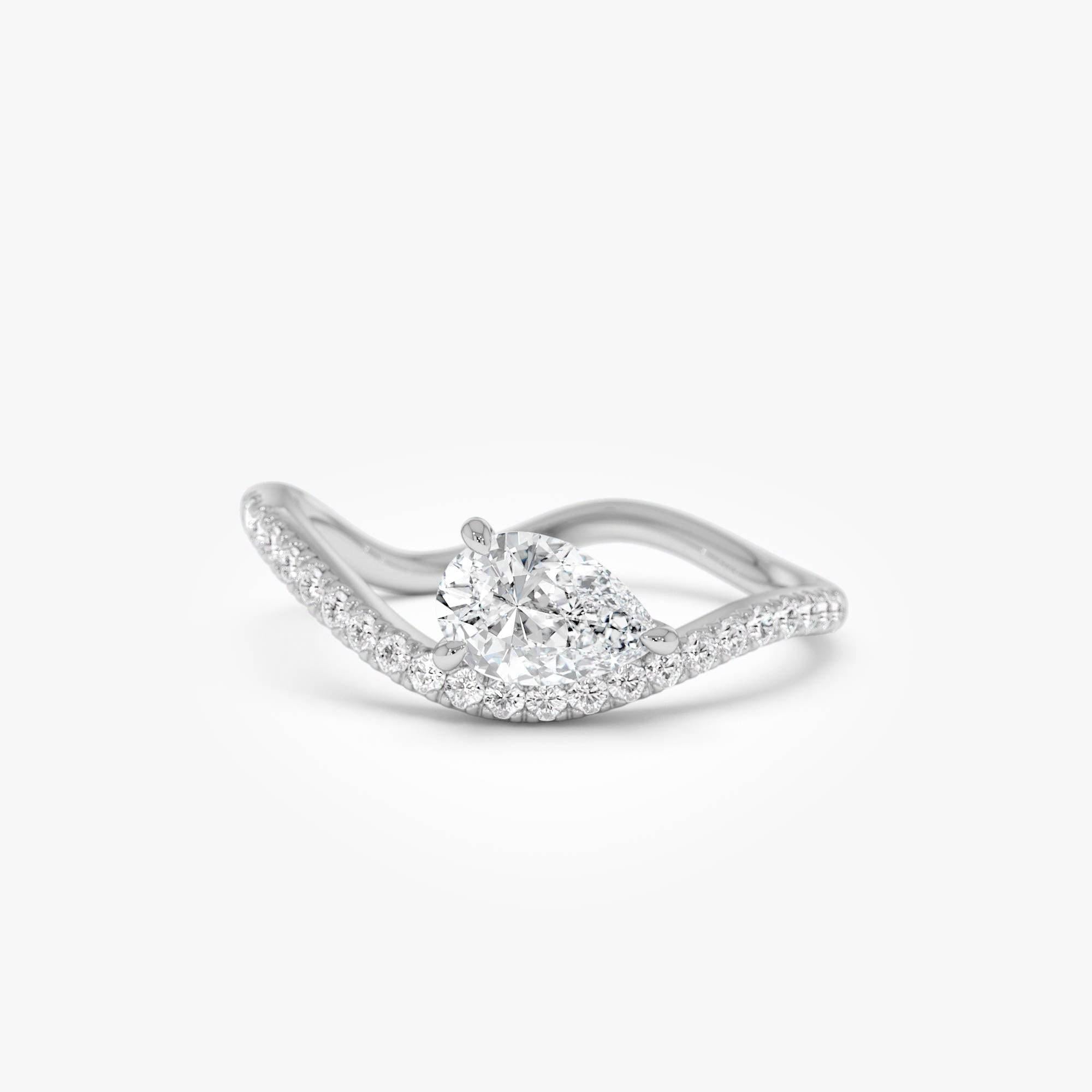 Pear Shaped Lab Grown Diamond Wavy Pave Ring