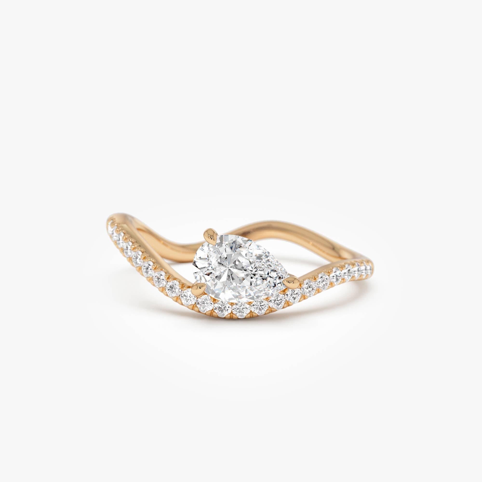 Pear Shaped Lab Grown Diamond Wavy Pave Ring