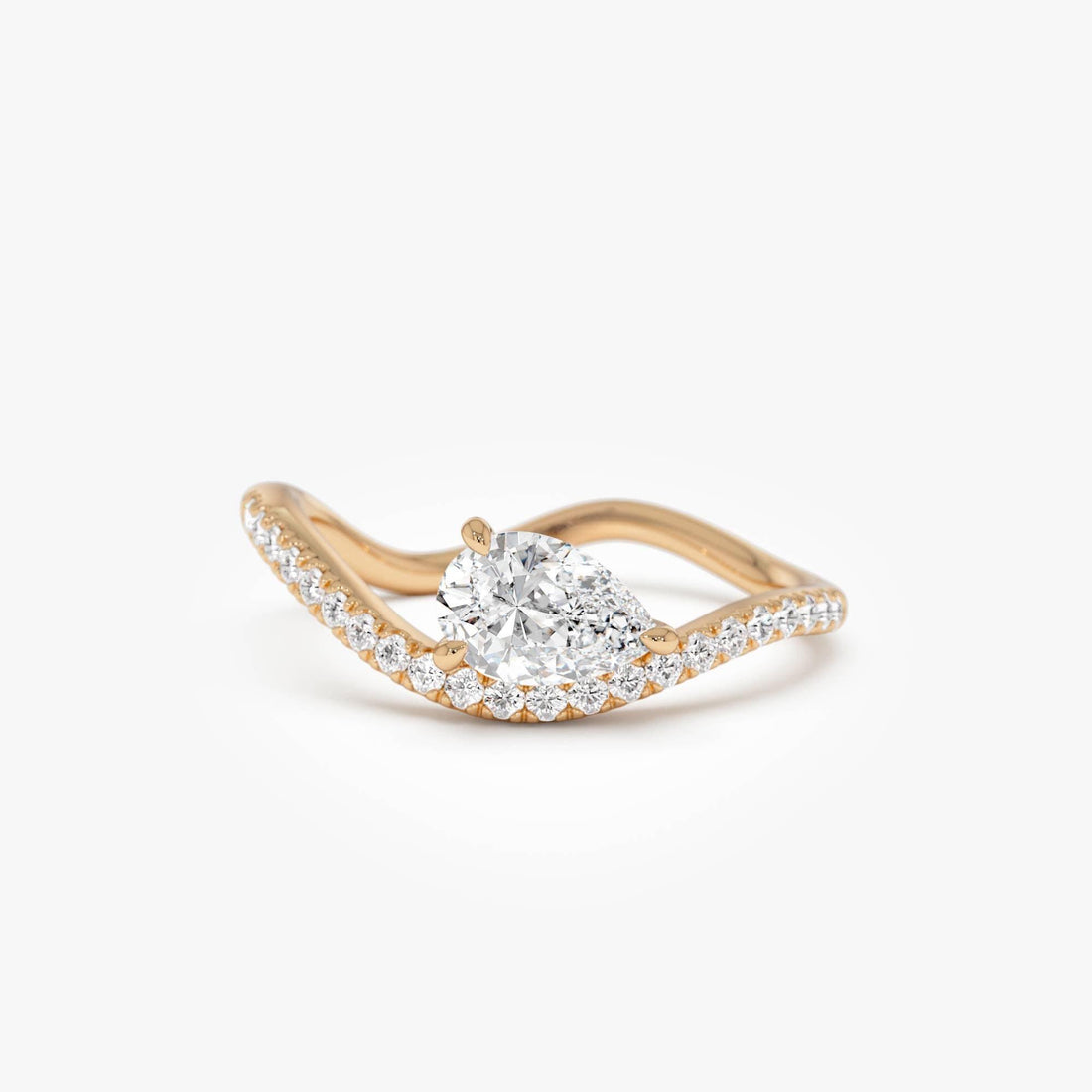 Pear Shaped Lab Grown Diamond Wavy Pave Ring