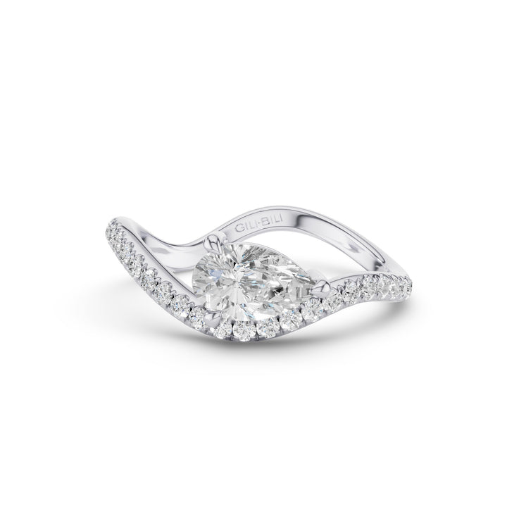 Pear Shaped Lab Grown Diamond Wavy Pavé Ring
