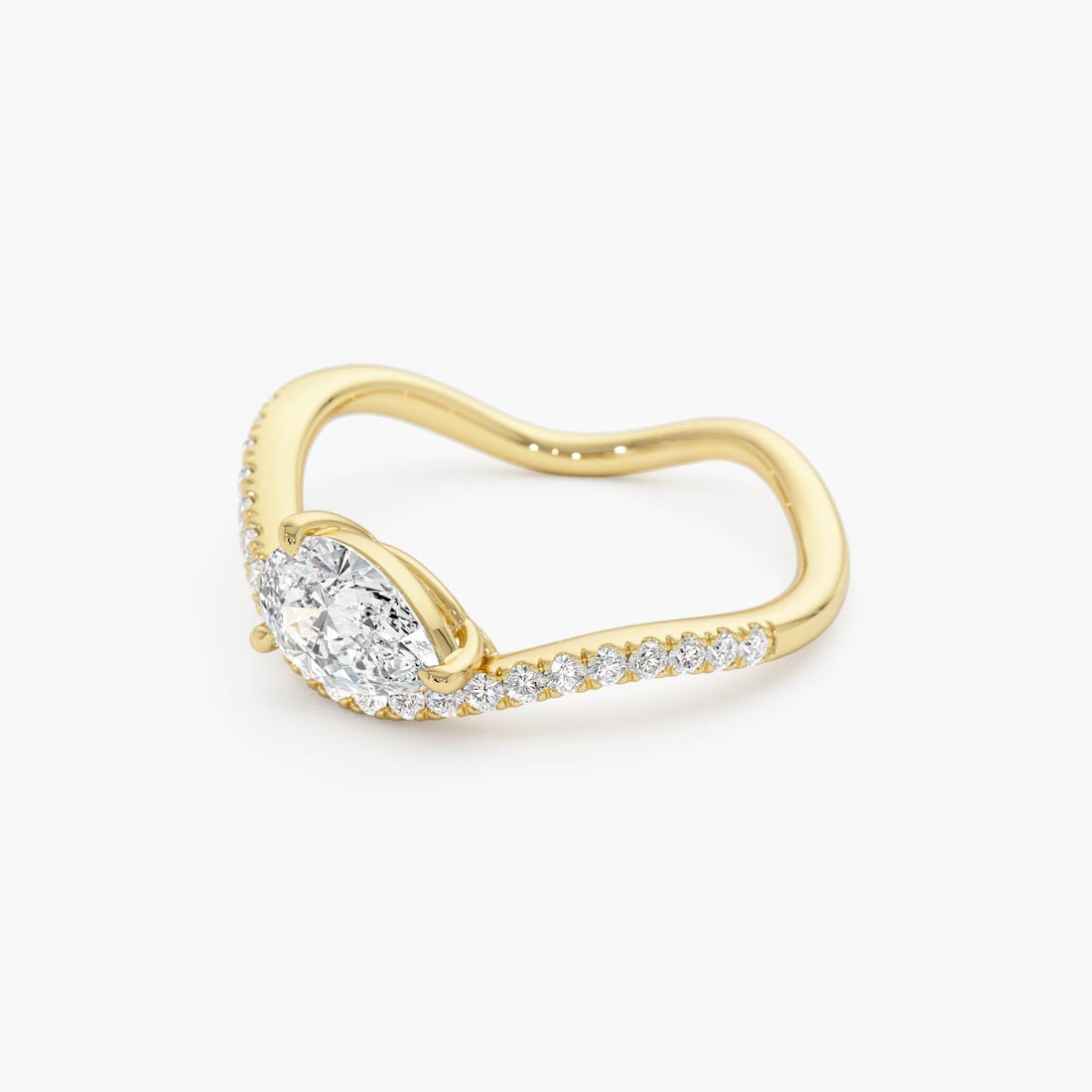 Pear Shaped Lab Grown Diamond Wavy Pave Ring