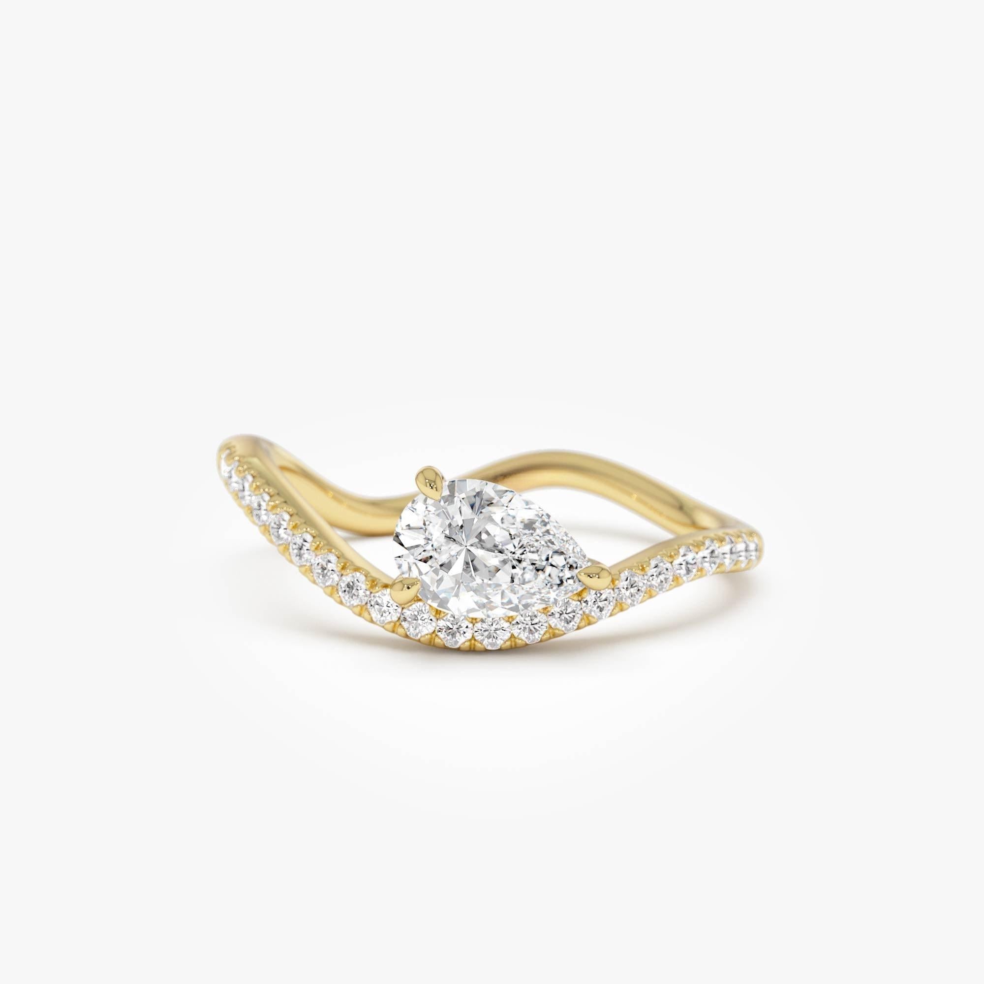 Pear Shaped Lab Grown Diamond Wavy Pave Ring