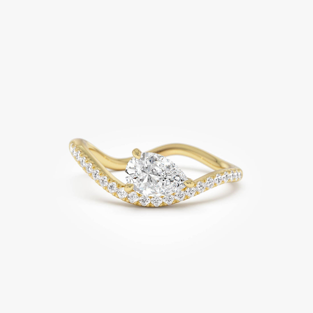 Pear Shaped Lab Grown Diamond Wavy Pave Ring