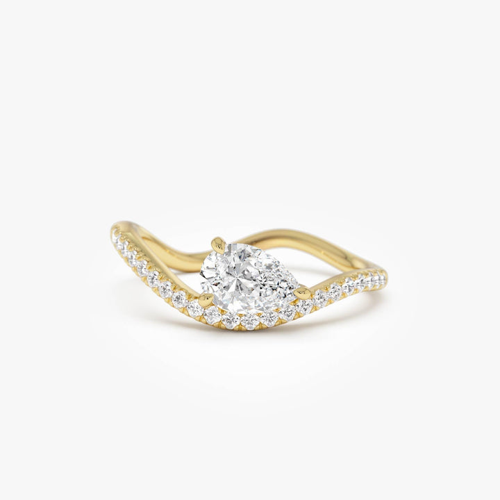 Pear Shaped Lab Grown Diamond Wavy Pave Ring