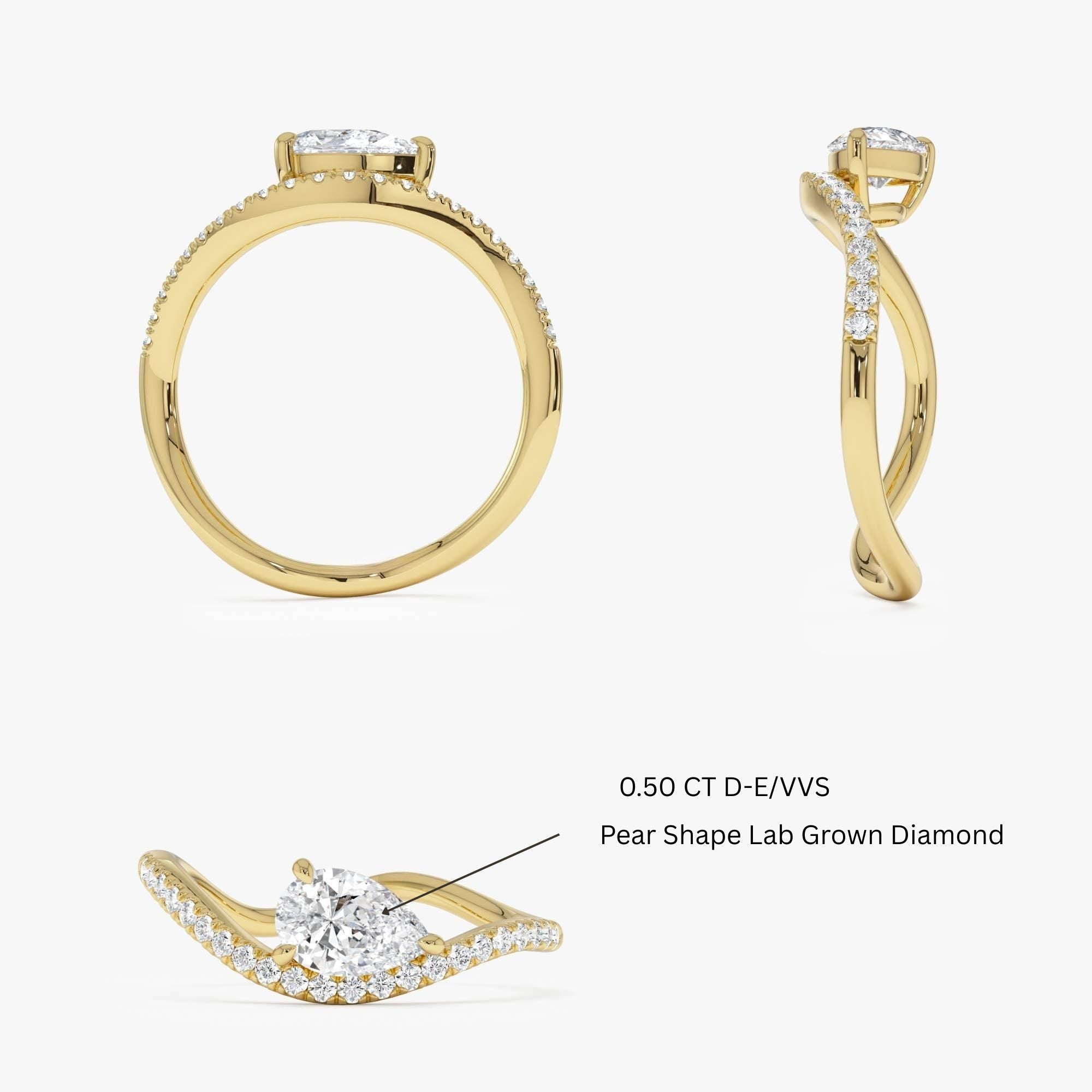Pear Shaped Lab Grown Diamond Wavy Pave Ring