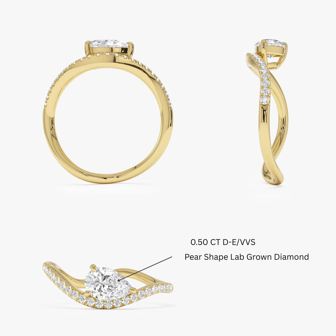 Pear Shaped Lab Grown Diamond Wavy Pave Ring