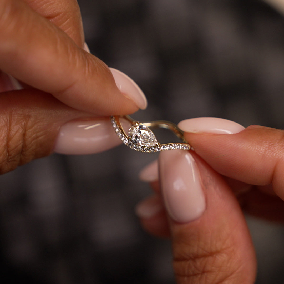 Pear Shaped Lab Grown Diamond Wavy Pavé Ring