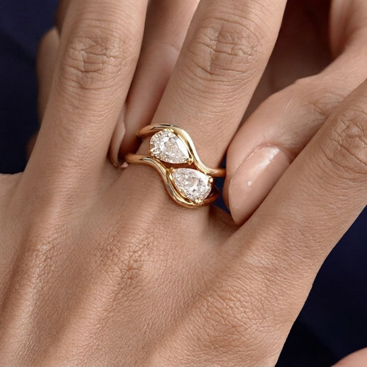 Pear Shaped Lab Grown Diamond Wavy Stacked Rings