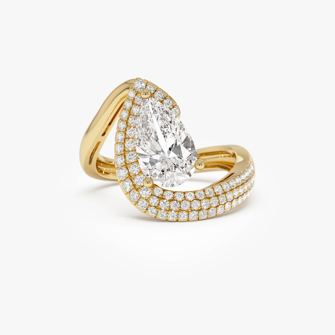 Pear Shaped Triple Row Pave Band Engagement Ring