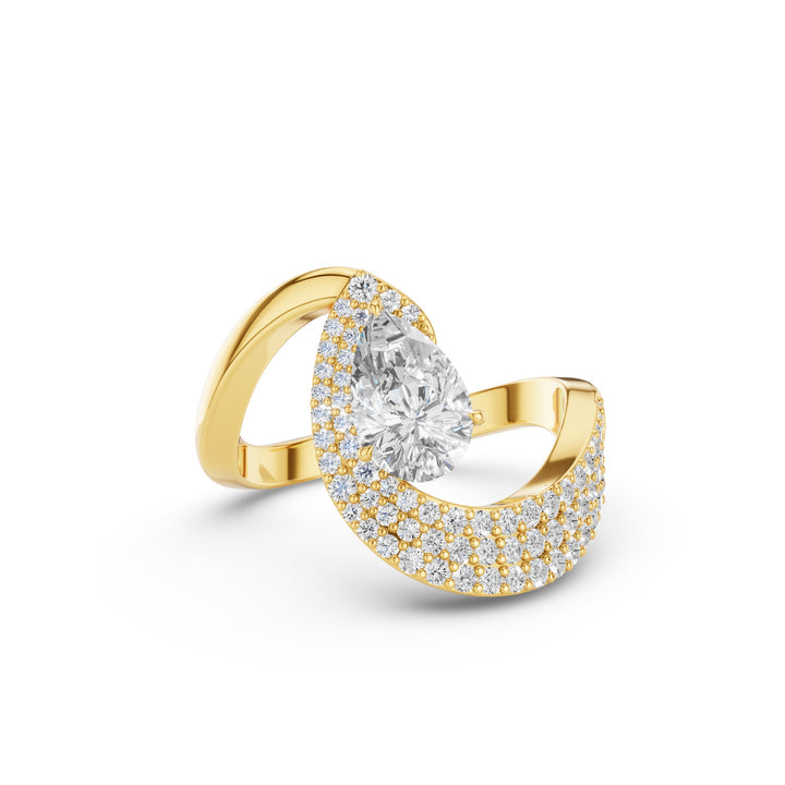 Pear Shaped Triple Row Pave Band Engagement Ring