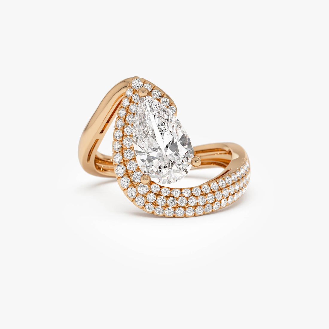 Pear Shaped Triple Row Pave Band Engagement Ring