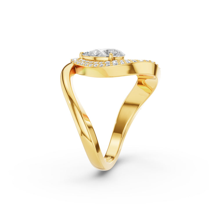 Pear Shaped Triple Row Pave Band Engagement Ring