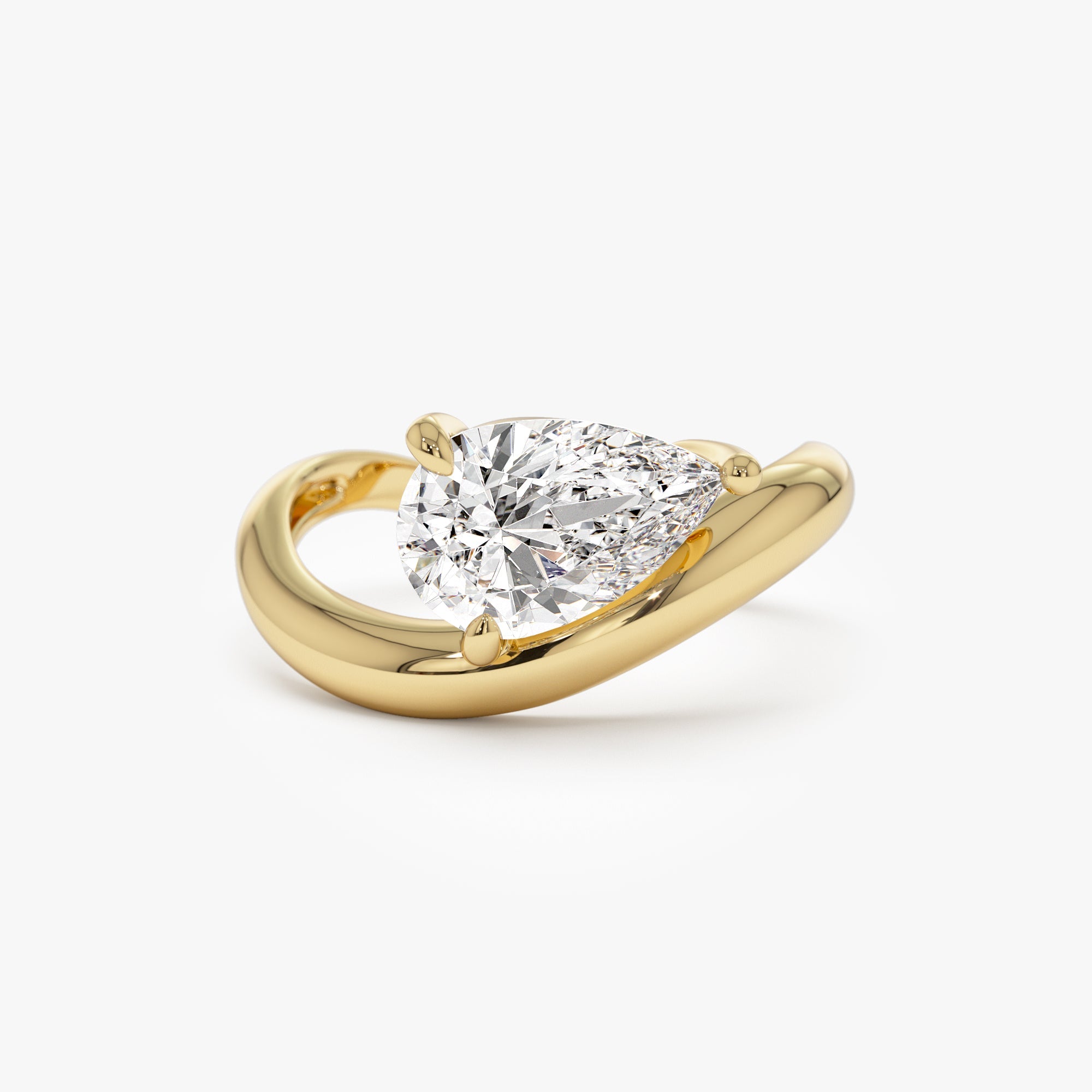 Pear Shaped Wave Diamond Engagement Ring