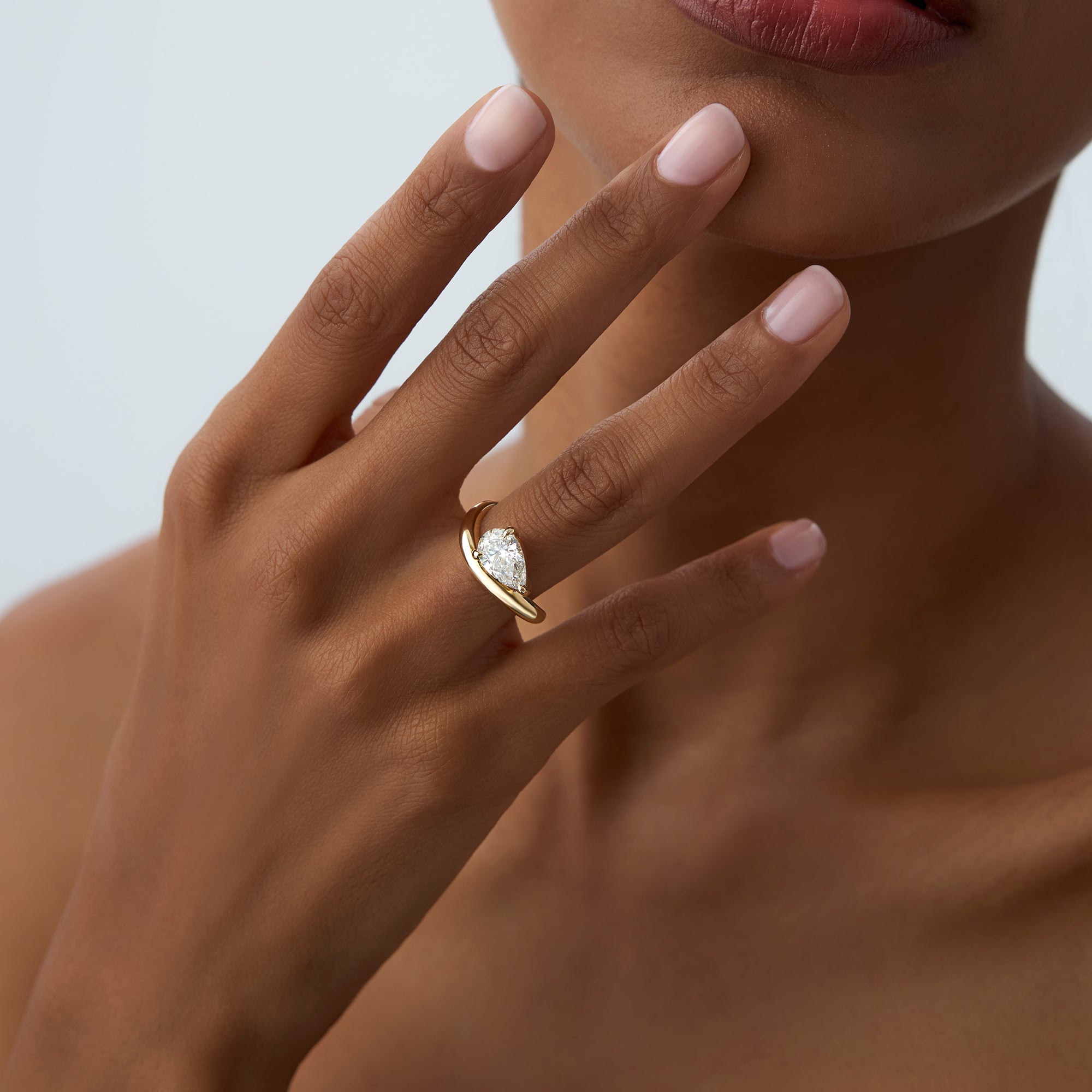 Pear Shaped Wave Diamond Engagement Ring